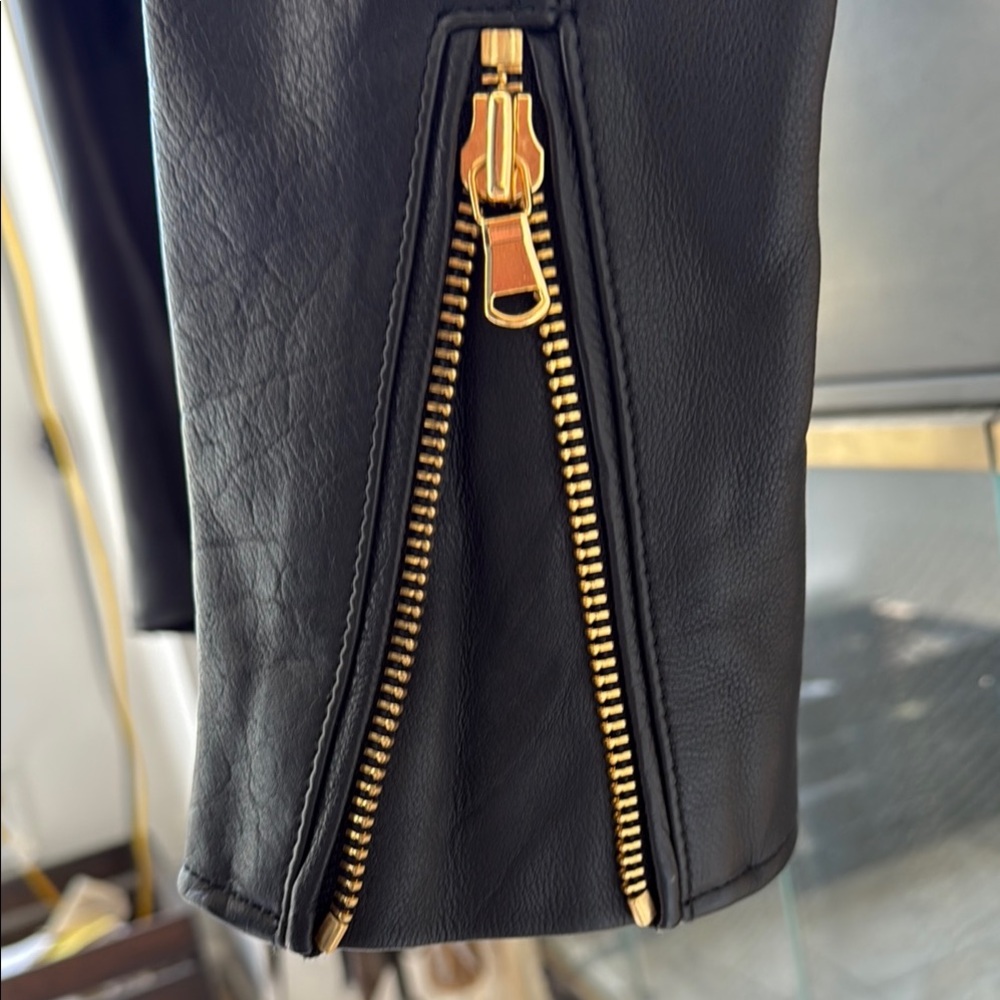 HM Moschino Black Leather Jacket with Gold Accents - Picture 6 of 14